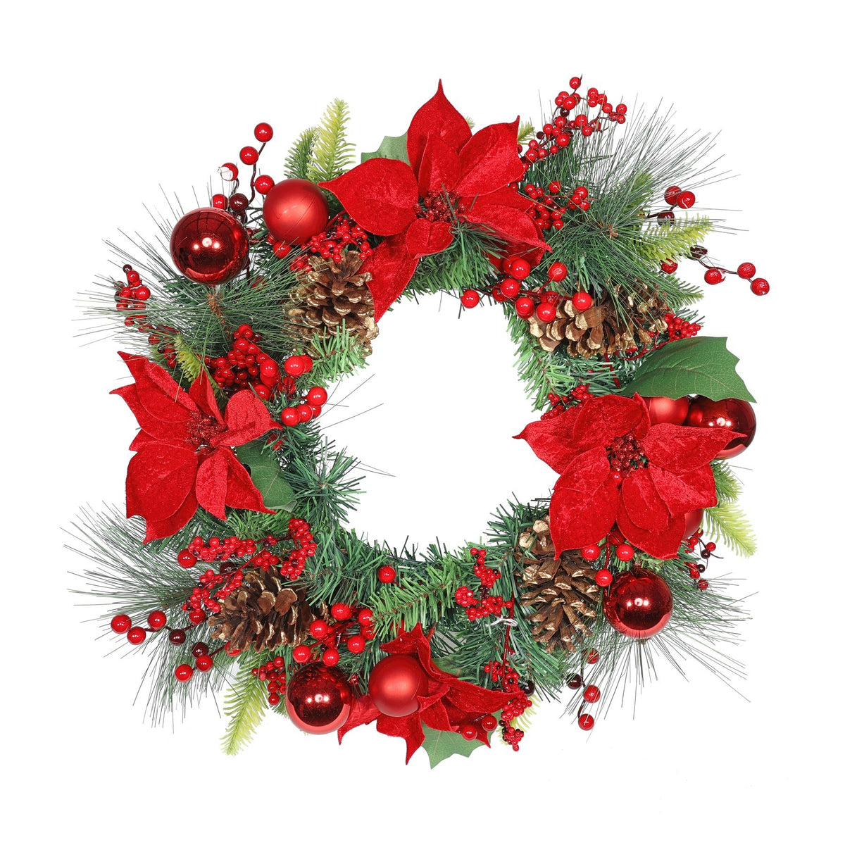 Red Poinsettia & Bauble Wreath (50cm)