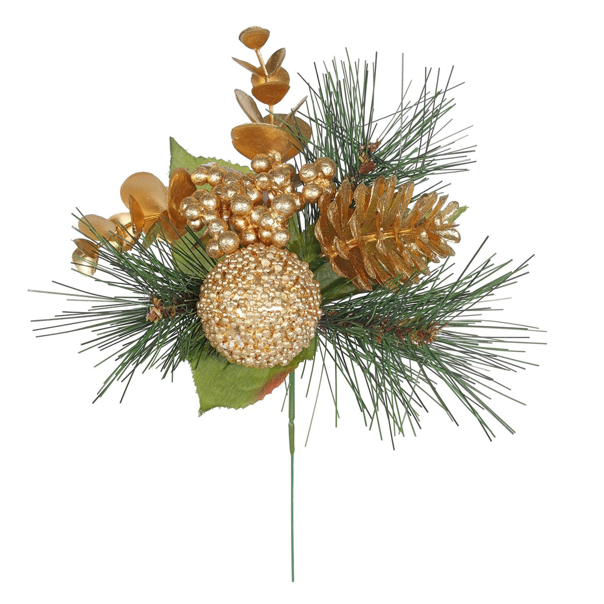 Gold Pinecone Bauble and Berry Pick (22cm)