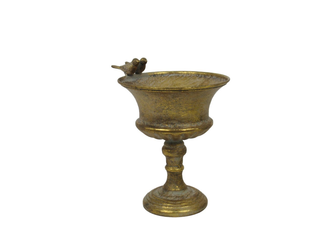 Antique Gold Creation Footed Metal Bowl with Bird (22cm)
