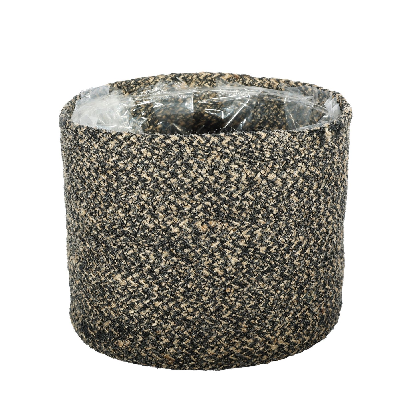 Natural & Black Jute Braided Rope Basket with Liner (19 x 16cm)