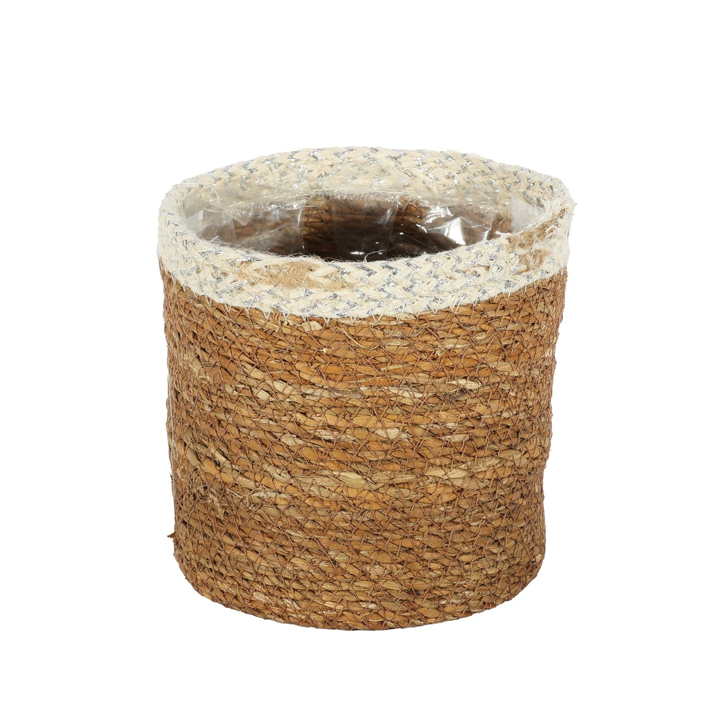Natural & Silver Hogla Basket With Liner (14 x 14cm)