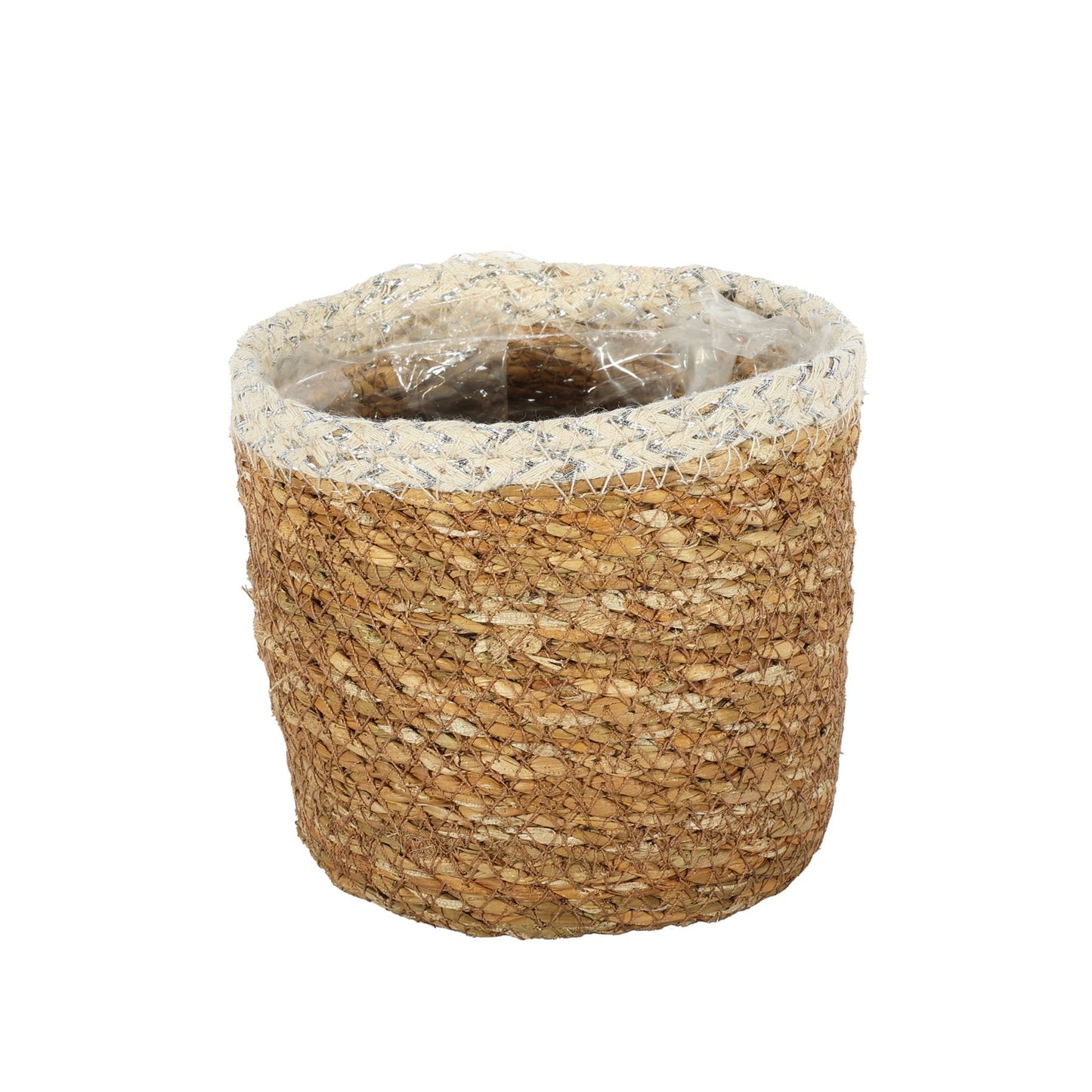 Natural & Silver Hogla Basket With Liner (12 x 12cm)