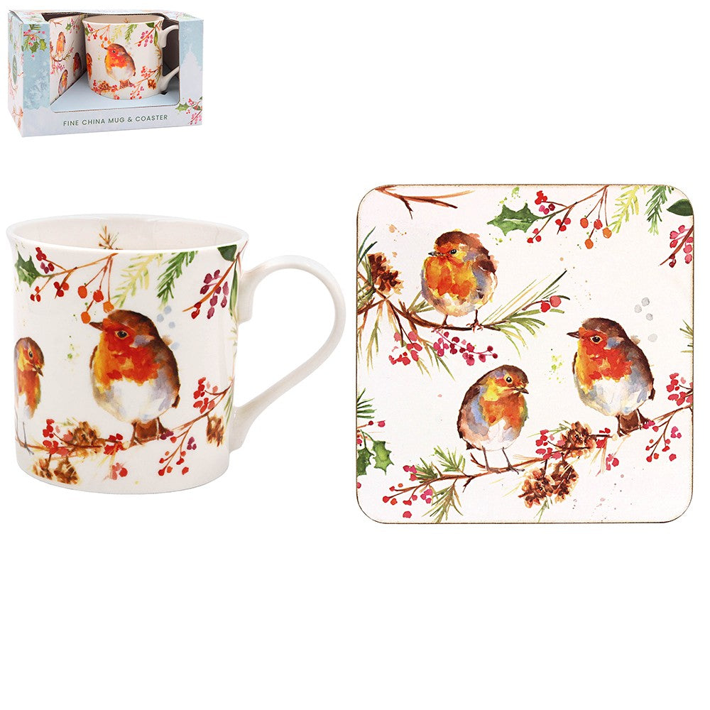 Winter Robins Mug & Coaster Set