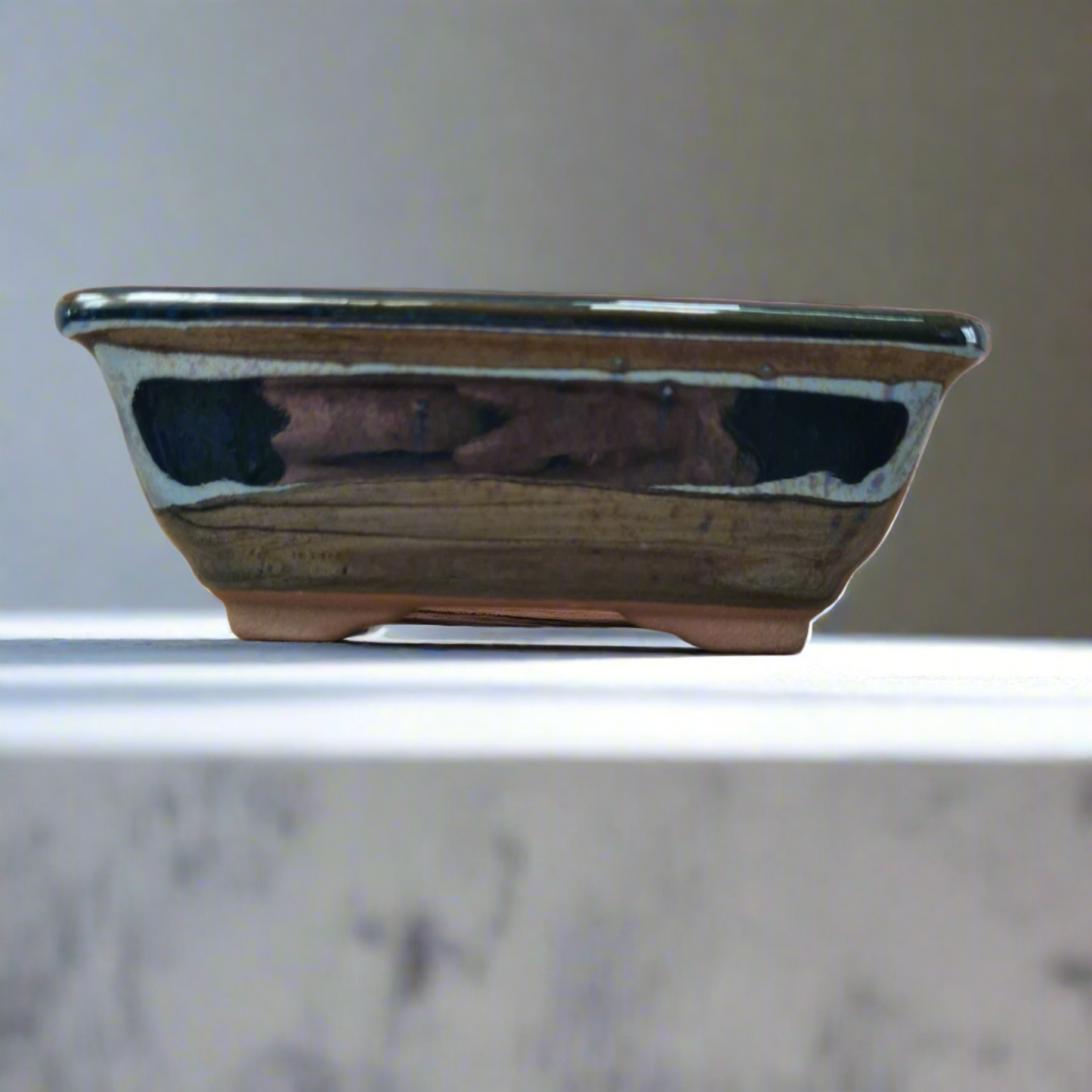 13cm Glazed Bonsai Pot | Rectangle | 13cm x 10cm x 5cm | Blue