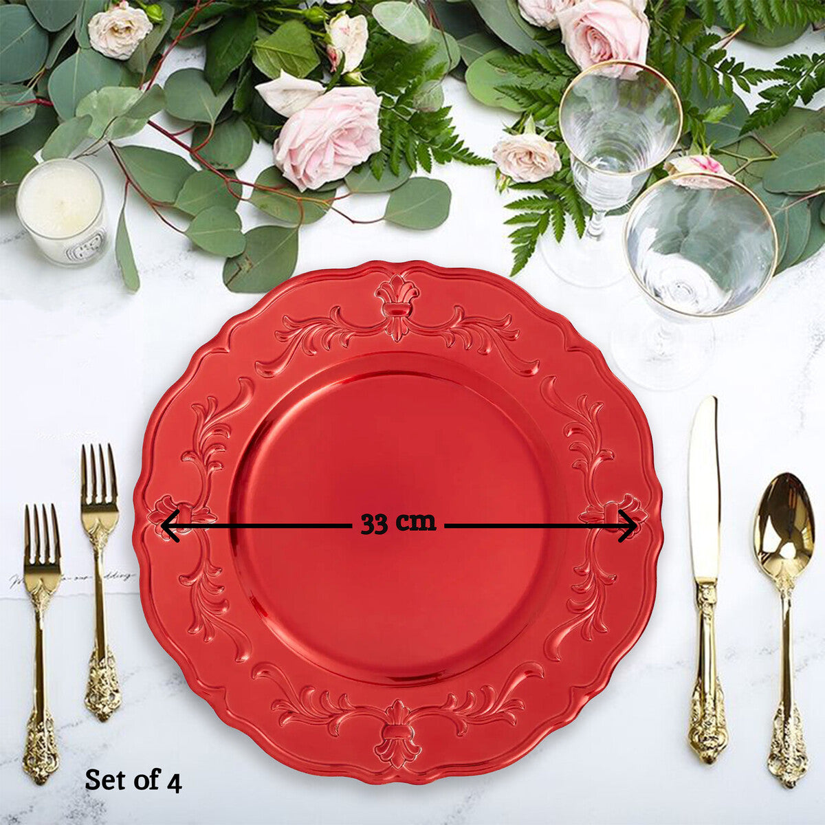 Dia Red Finish Baroque Charger Plate