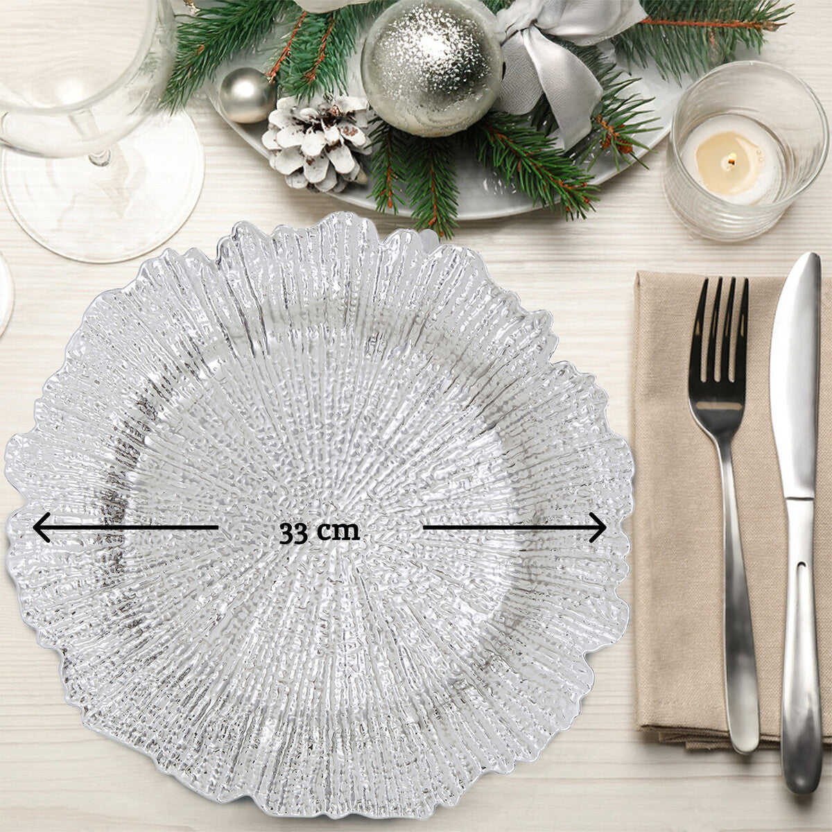 Silver Finish Reef Charger Plate | Dia