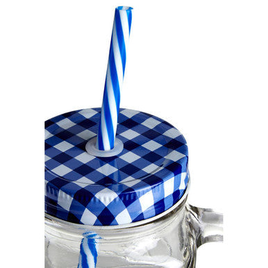 Bocal Embossed Mason with Blue Gingham Lid | Square Jar Mug