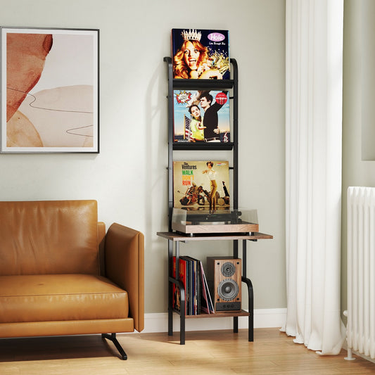 144cm Tall Record Player Stand with Vinyl Storage for Living Room Bedroom-Brown