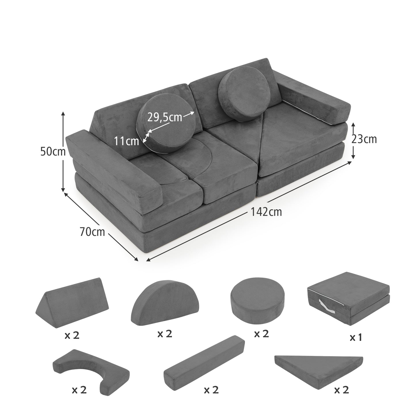 14 PCS Modular Kids Play Couch Child Sectional Sofa Building Blocks Playset-Yellow