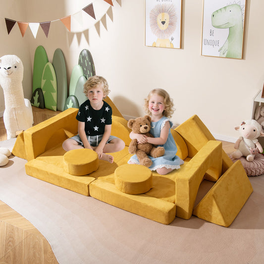 14 PCS Modular Kids Play Couch Child Sectional Sofa Building Blocks Playset-Yellow