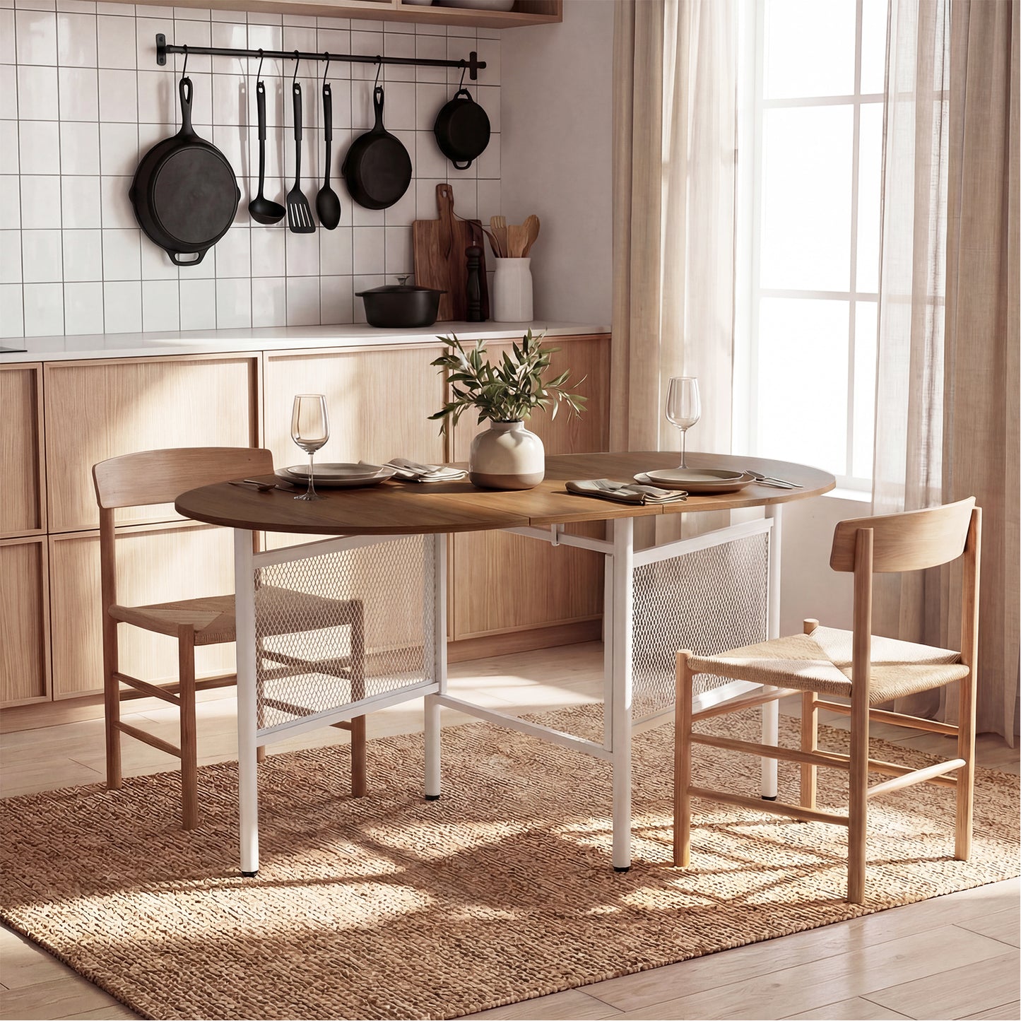 150 CM Folding Dining Table for 6-8 People with Metal Legs-Brown