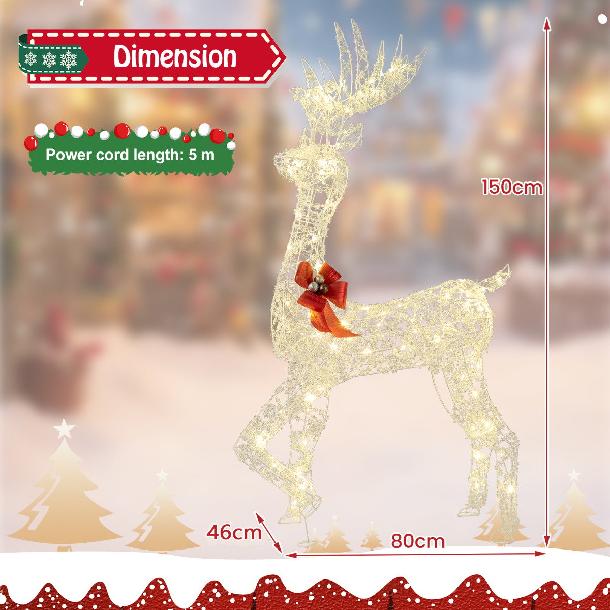 150 CM Pre-Lit Christmas Reindeer with 100 LED Lights