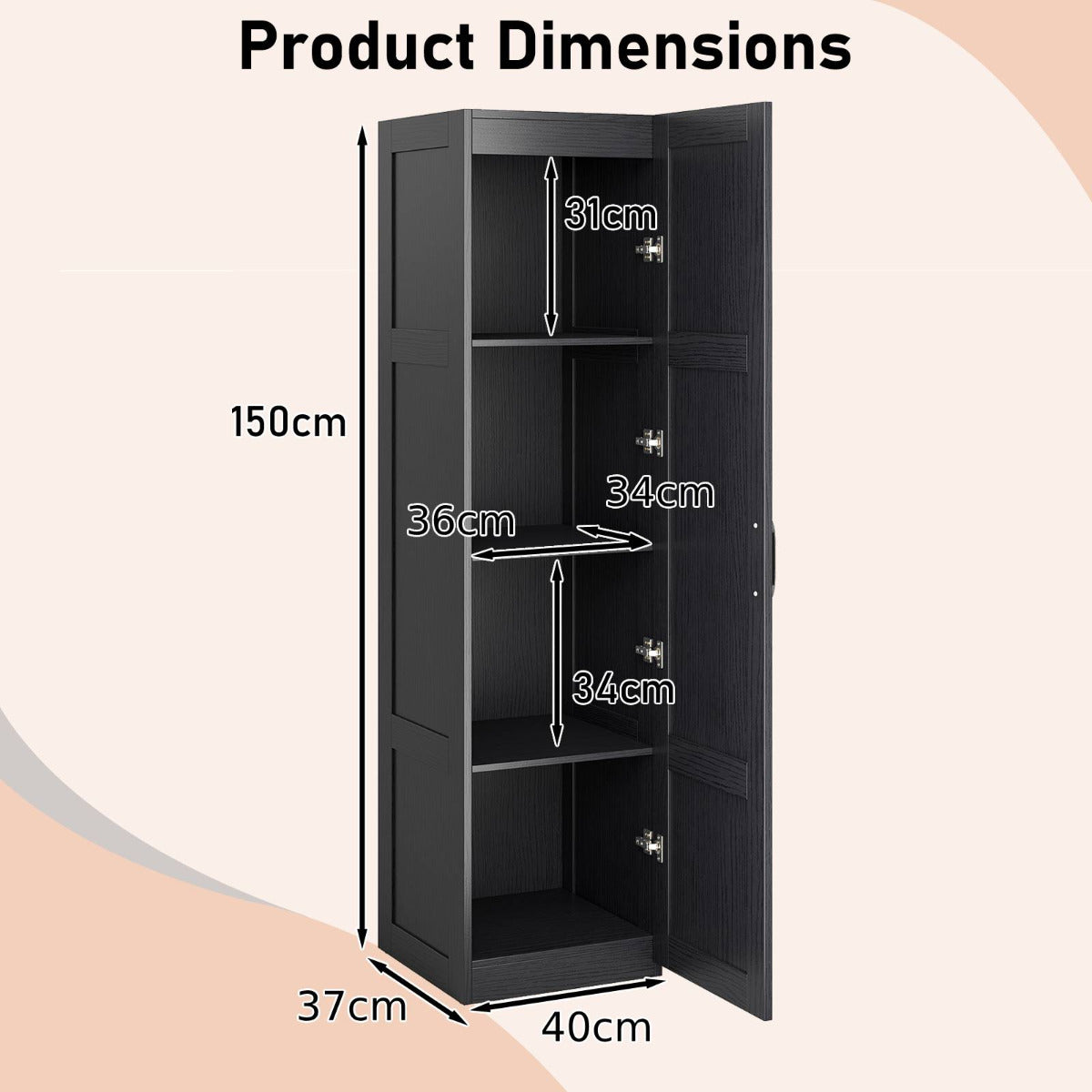 150 cm Tall 4-Tier Freestanding Storage Floor Cabinet-White