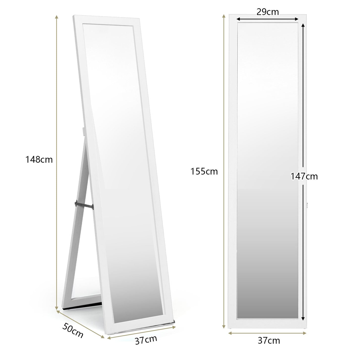 153 x 37 cm Wooden Frame Rectangle Full Length Mirror-Natural
