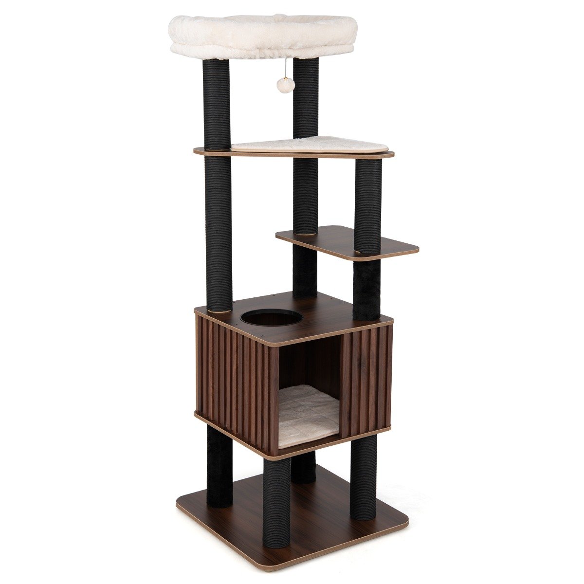 162CM Tall Cat Tree with Soft Padding and Hanging Jingling Ball-Brown