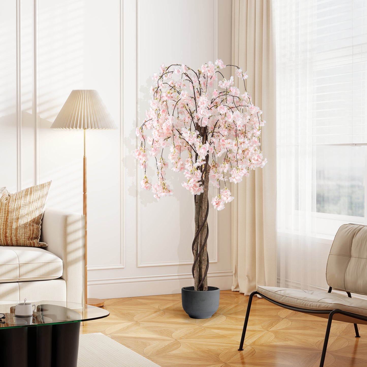 163CM Tall Artificial Cherry Blossom Tree with Flowers Set of 2-Pink