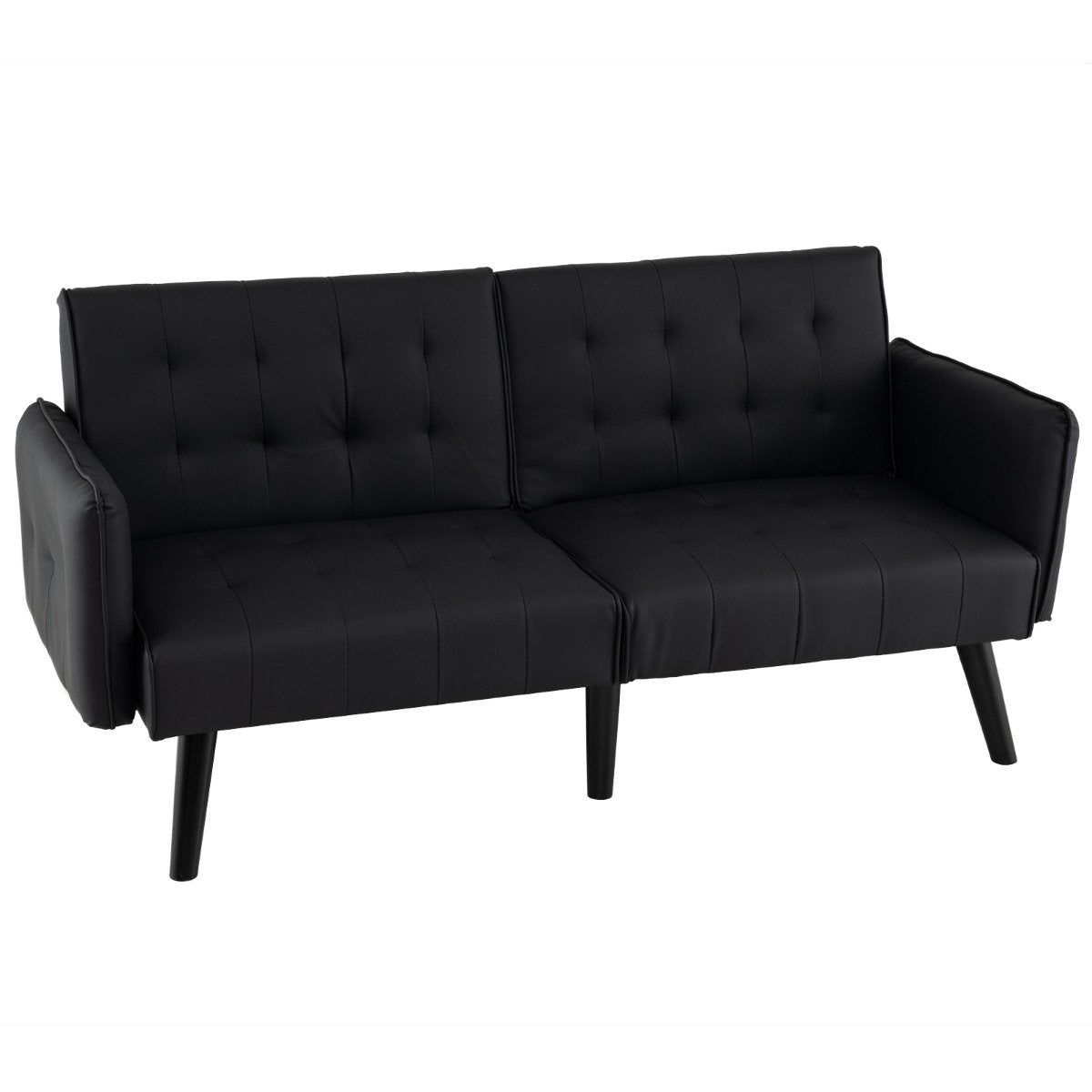 164 CM Convertible Futon Sofa Bed with 3-Position Adjustable Backrests-Grey