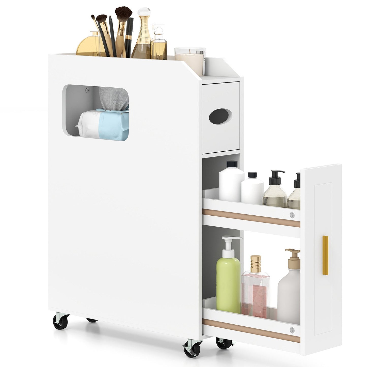 16 CM Small Bathroom Storage Cabinet with Slide Out Drawer-Black