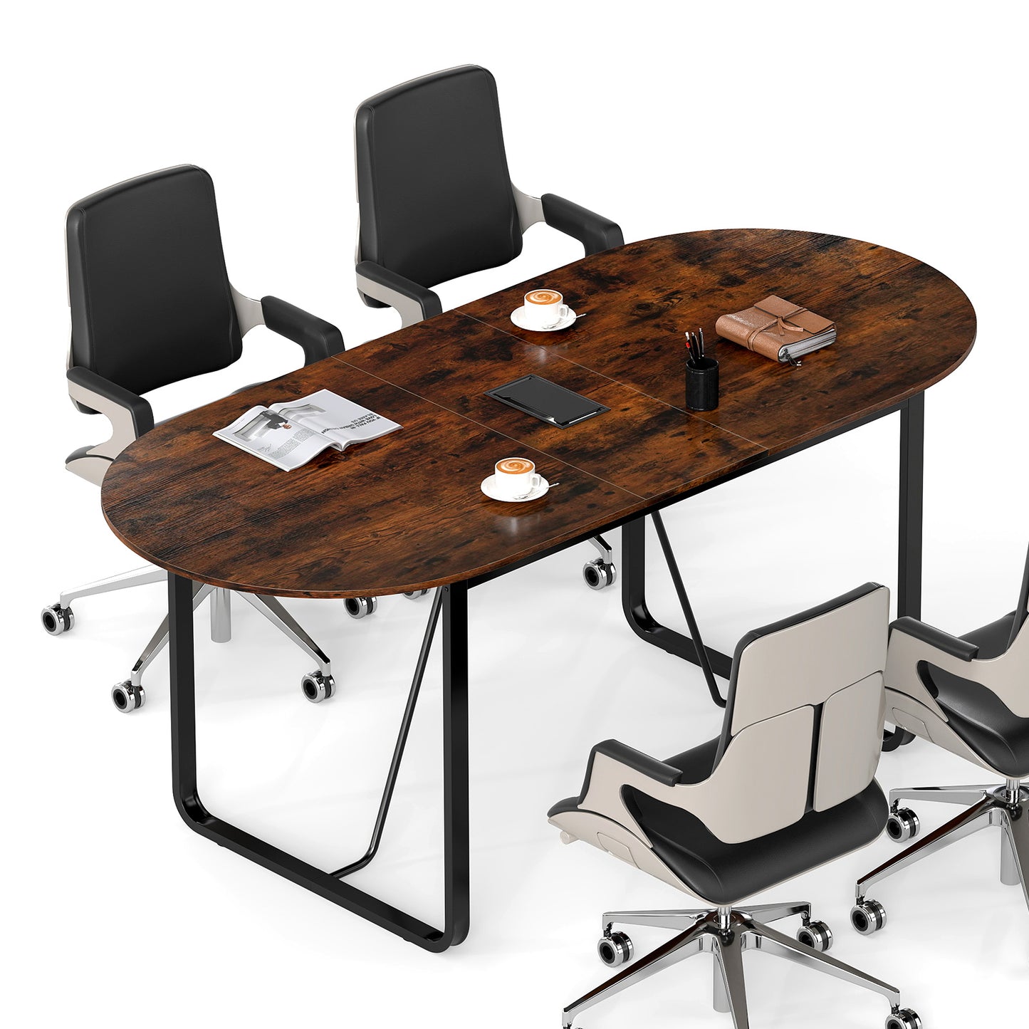 180 CM Executive Table Oval Home Office Table with Cable Management Hole-Rustic Brown