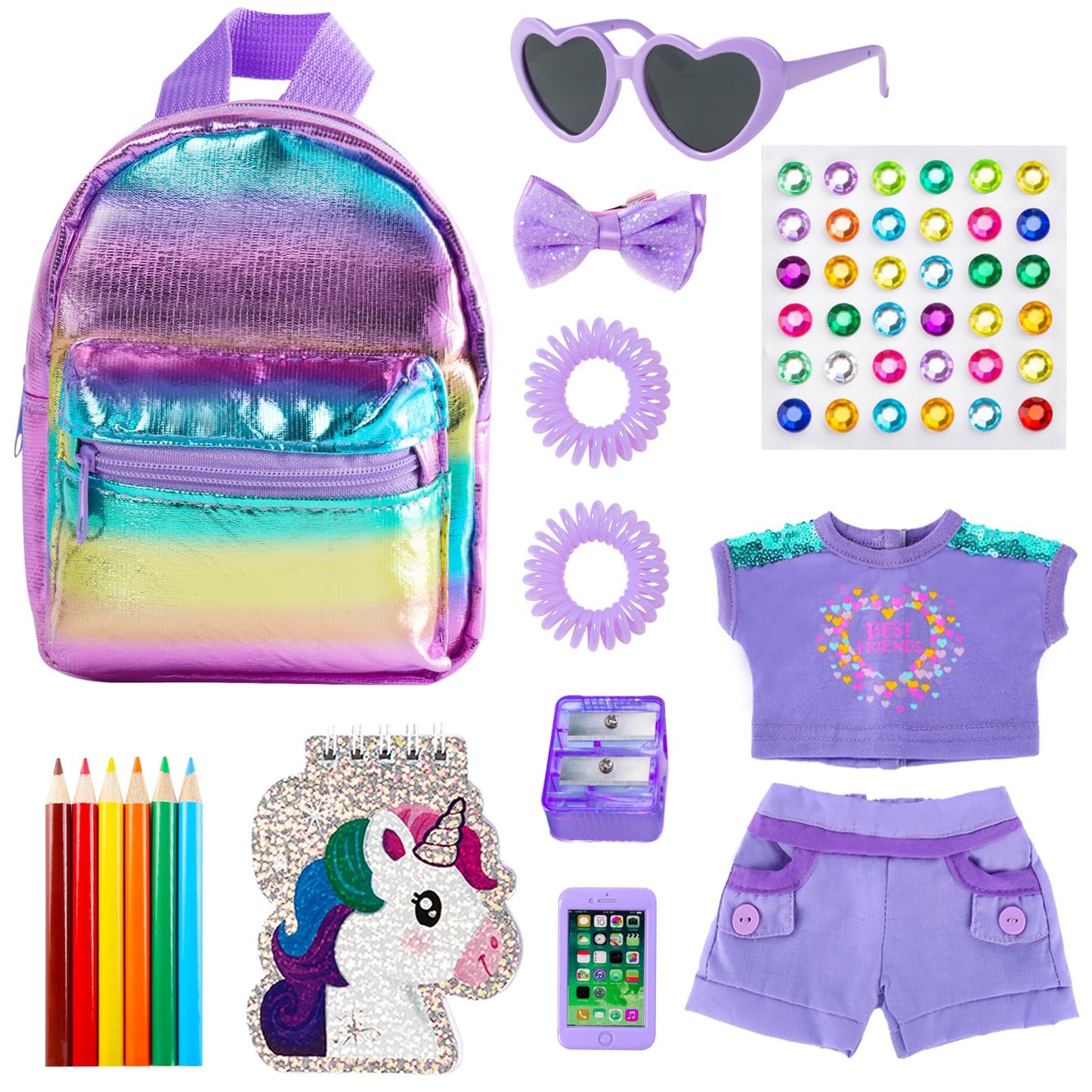 18INDC 18-Inch Doll School Accessories Playset – Clothes, Bag, Phone & Notebook (No Dolls)