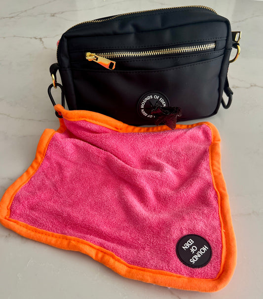 Mini Dog Towel + Clip, Pink & Orange