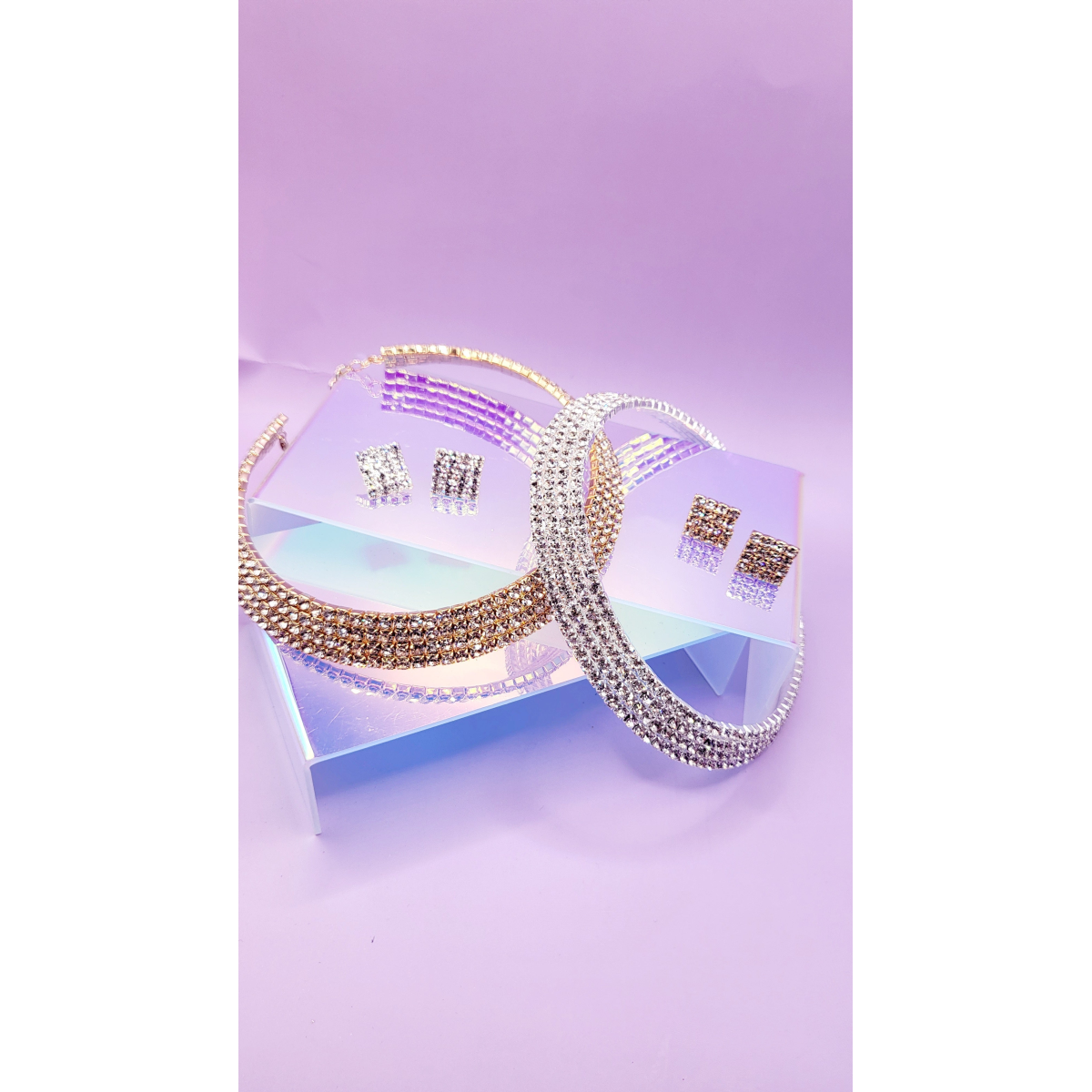 Queen Glam Crystal Duo Choker & Earrings