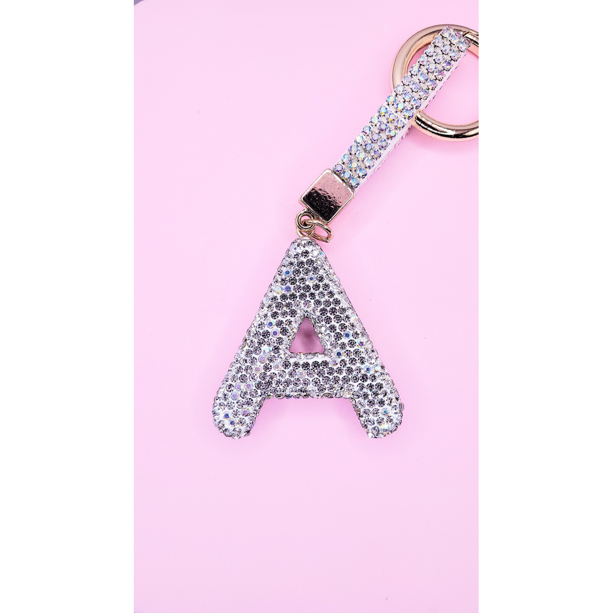 Initial Letter Silver Crystal Glam Key Ring