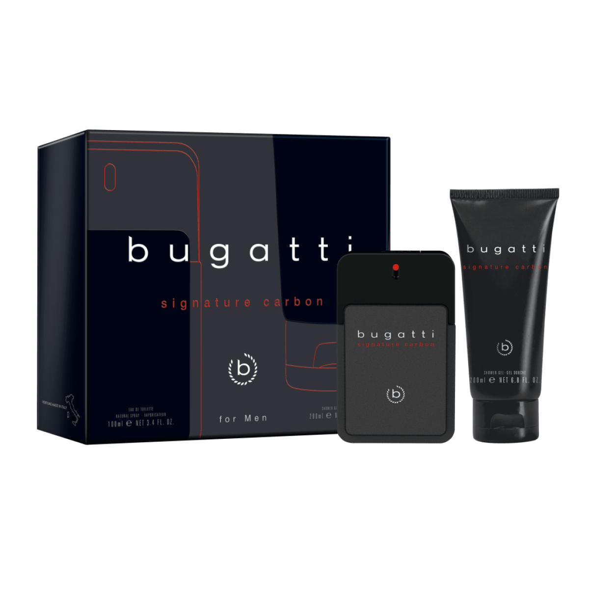 Bugatti Signature Carbon For Men Gift Set (Eau De Toilette Spray 100ml Shower Gel 200ml) (New)