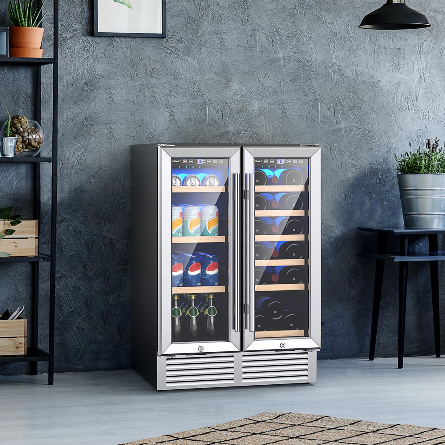 2-Door Dual Zone Beverage Wine Fridge with Auto Defrost Function-Black