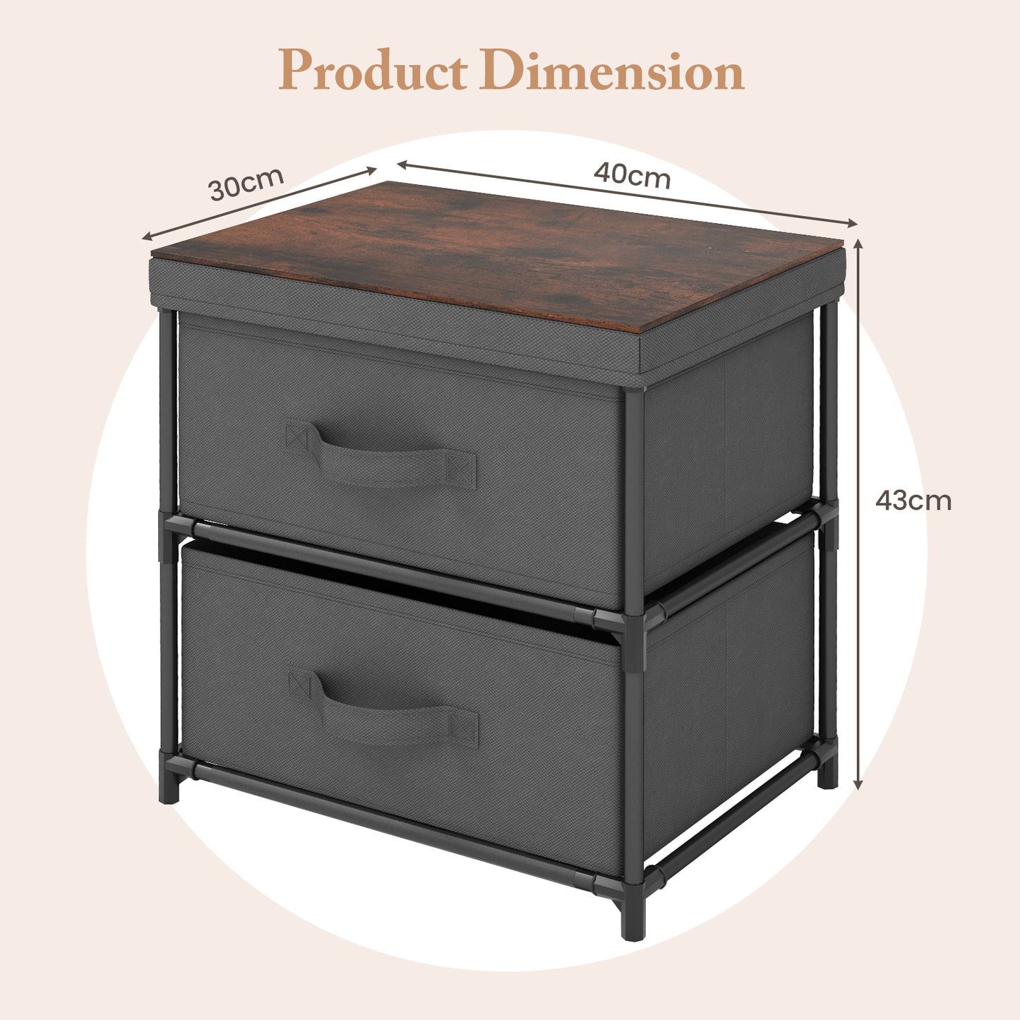 2-Drawer Nightstand Bedside Table with Removable Lid for Bedroom, Living Room-Black