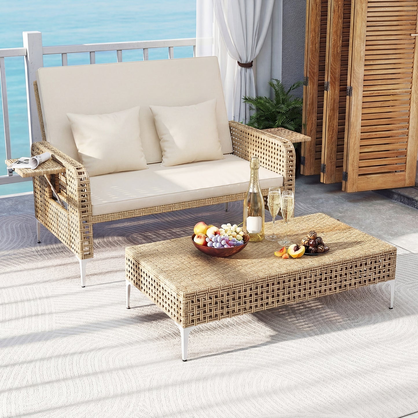 2-Piece Patio Daybed Set with Storage Ottoman-Grey