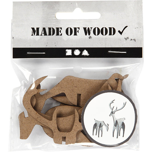 2 x Assorted Size MDF Wood Motif Pack Animals Figures Crafts - Stag Hind