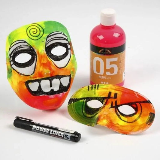 2 x Full Face Form Pressed Plastic Mask Elastic Headband Paint Decorate 15.5cm