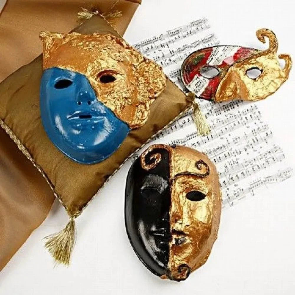 2 x Full Face Form Pressed Plastic Mask Elastic Headband Paint Decorate 15.5cm