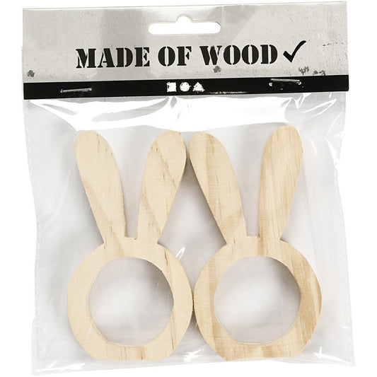 2 x Light Wood Hare Napkin Rings Tableware Deocrations Crafts W: 5.5cm