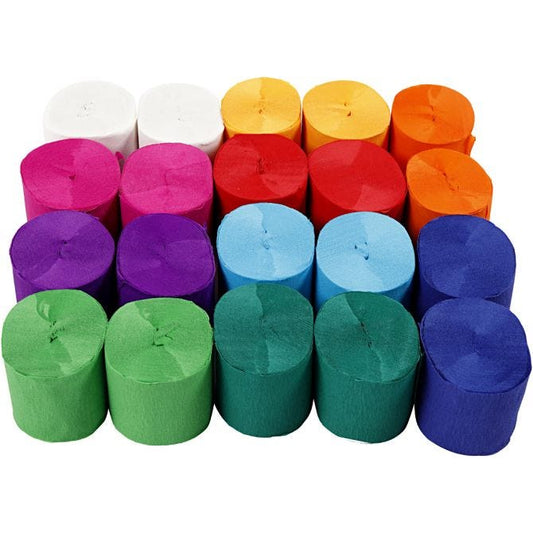 20 x 20metres Crepe Paper 5cm Streamers Assorted Bright Colours Party Craft Christmas