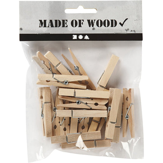 20 x Birch Wood Clothes Pegs With Metal Spiral Crafts L: 48mm W: 6mm