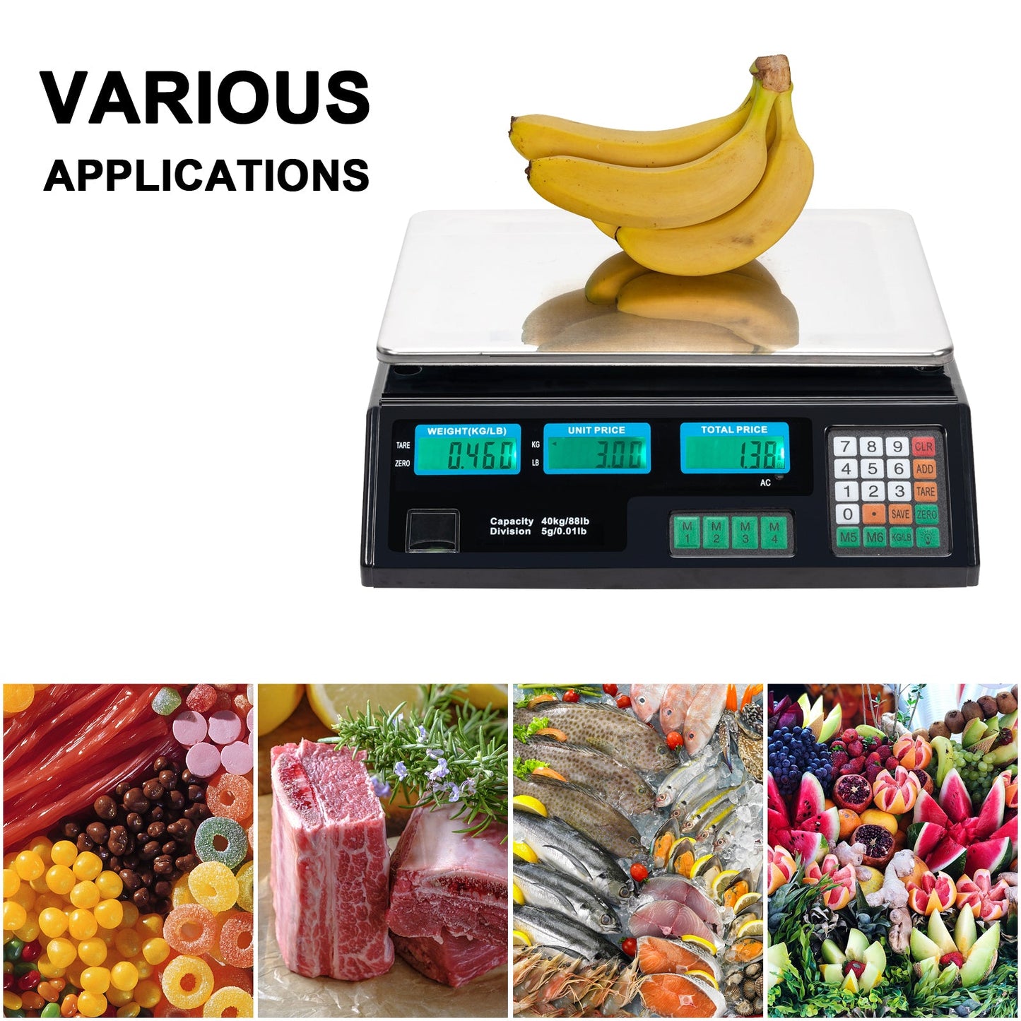 【Old code:17568532】ACS-30 40kg/5g Digital Price Computing Scale for Vegetable UK Plug Silver & Black