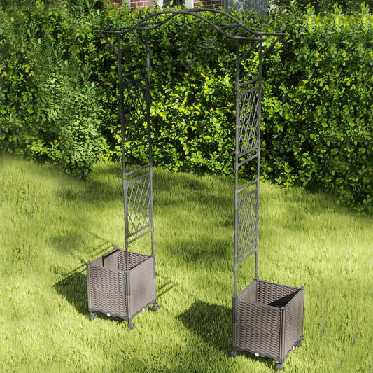 207 x 250 cm Garden Arch Trellis with 2 Self-Watering Planter Boxes-Black