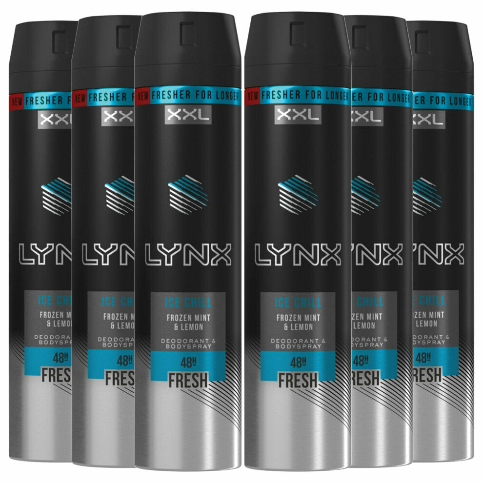 6 x Lynx Aerosol Bodyspray Xxl Ice Chill 250 Ml
