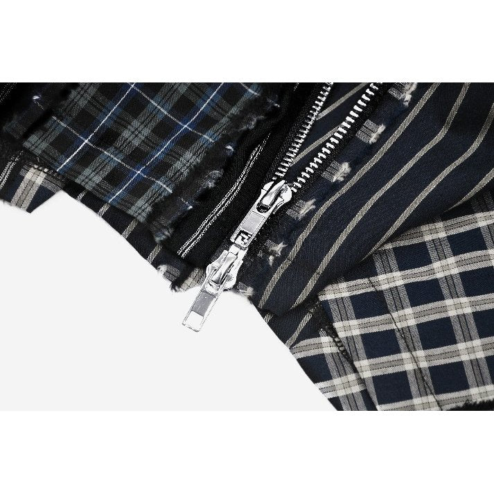 Dark in Love Sage Tartan Patchwork Leather-Waist Pleated Mini Skirt - Size UK 16 Left Only!