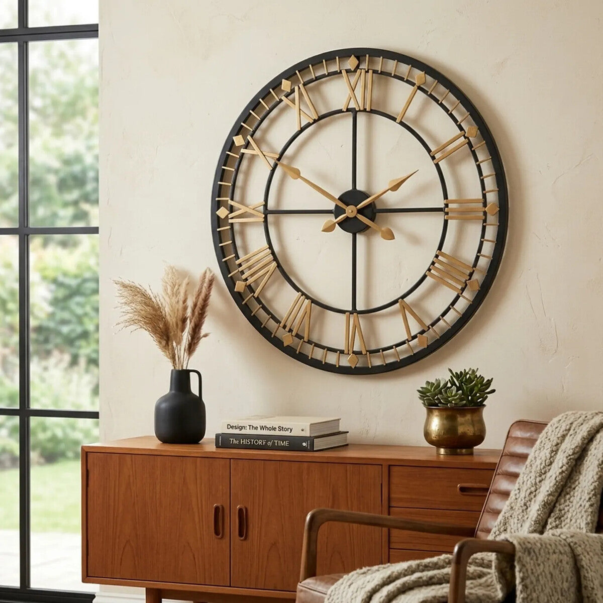 80cm Dia Black and Gold Metal Wall Clock | Vitus