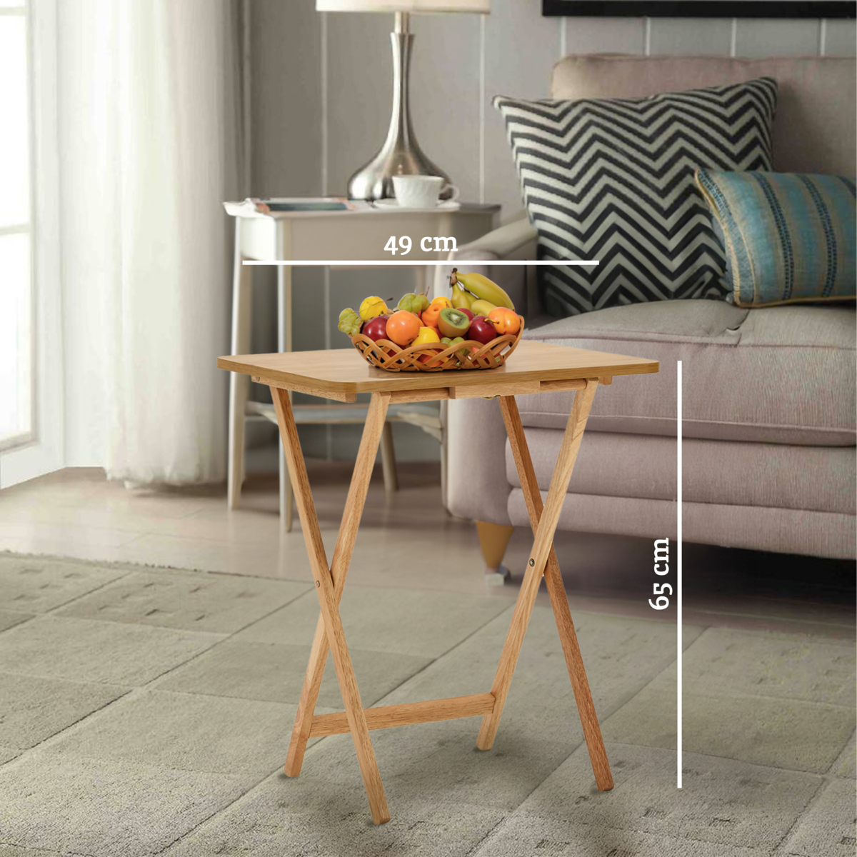 Natural Hevea Wood Folding Snack Table with Sturdy Legs, Heva