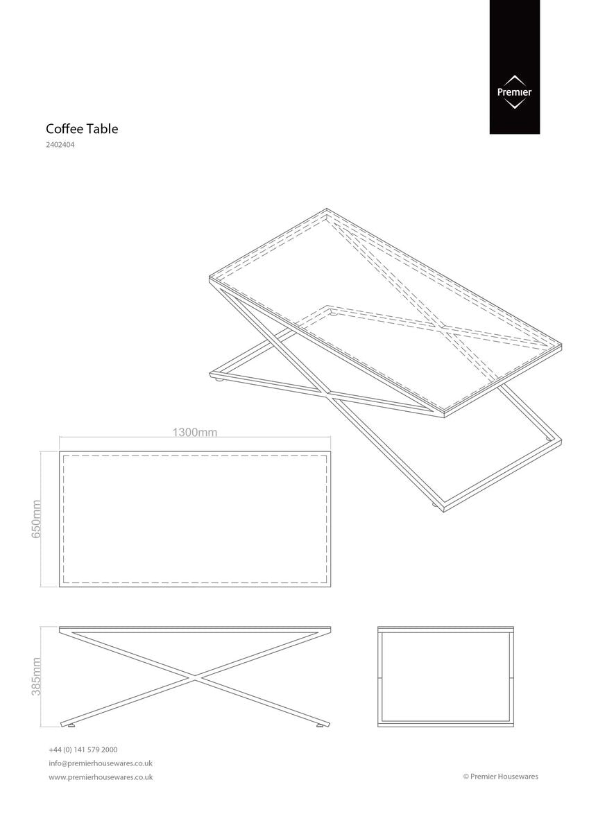 Clear Glass Top Coffee Table with Glistening Silver Stainless Steel Cross Base | Montril