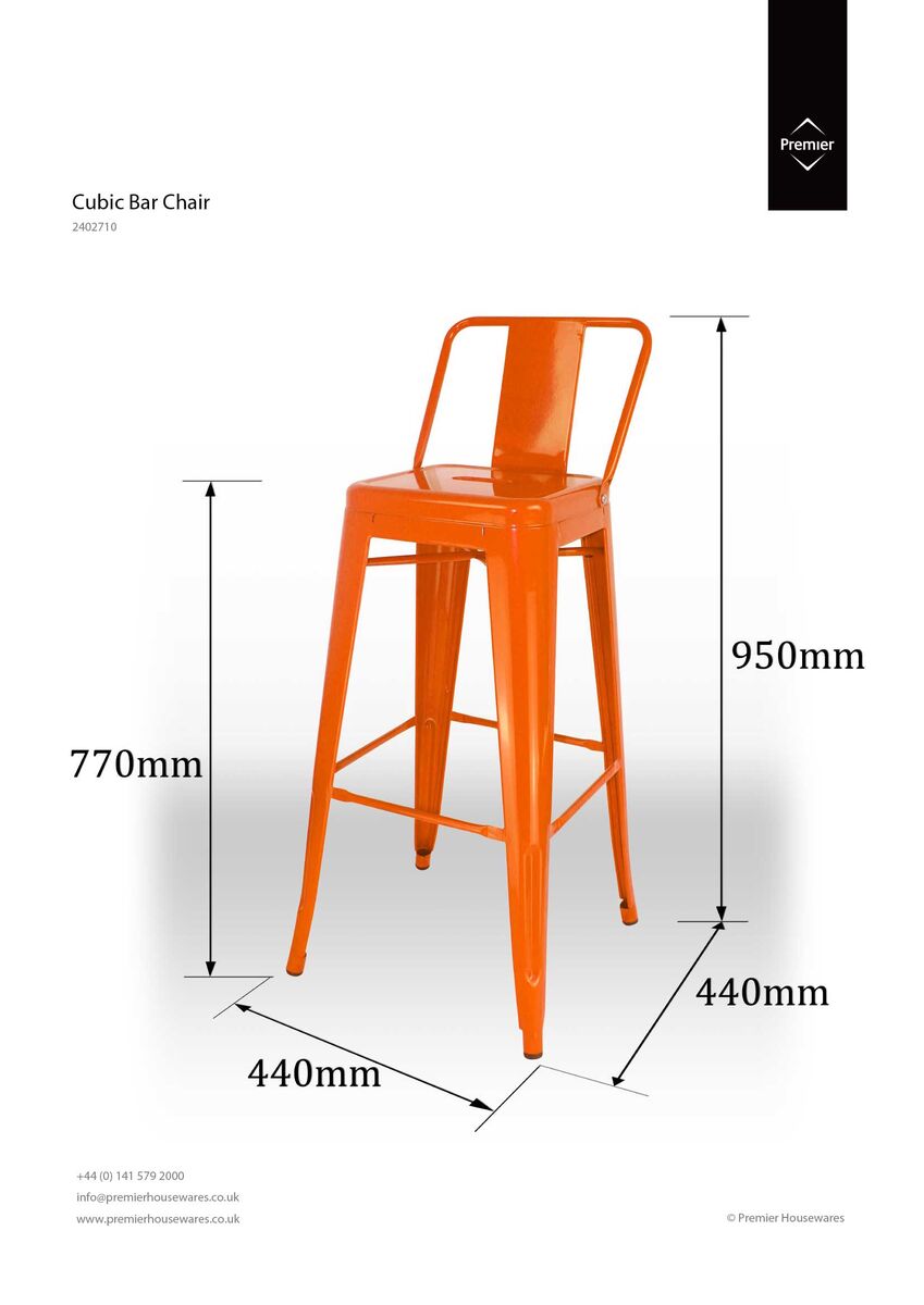 Orange Powder Coated Metal Cubic Bar Chair