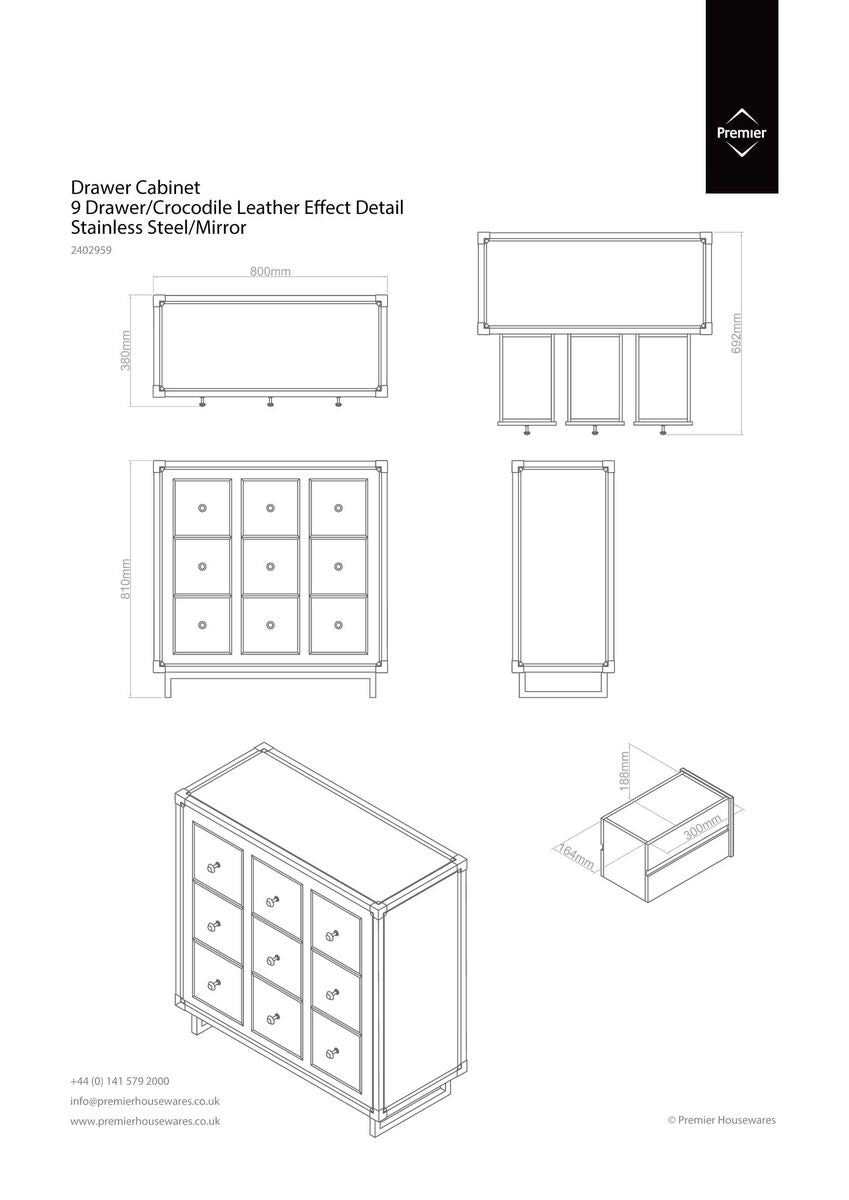 Carla 9 Drawer Crocodile Leather Effect Cabinet