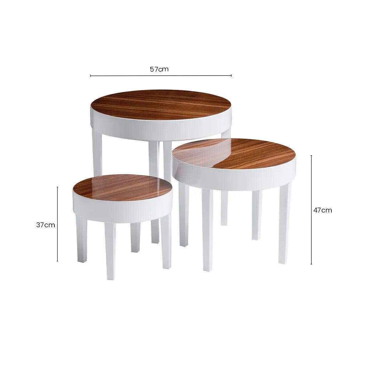 Moritz White High Gloss Finish Set of 3 Round Side Tables