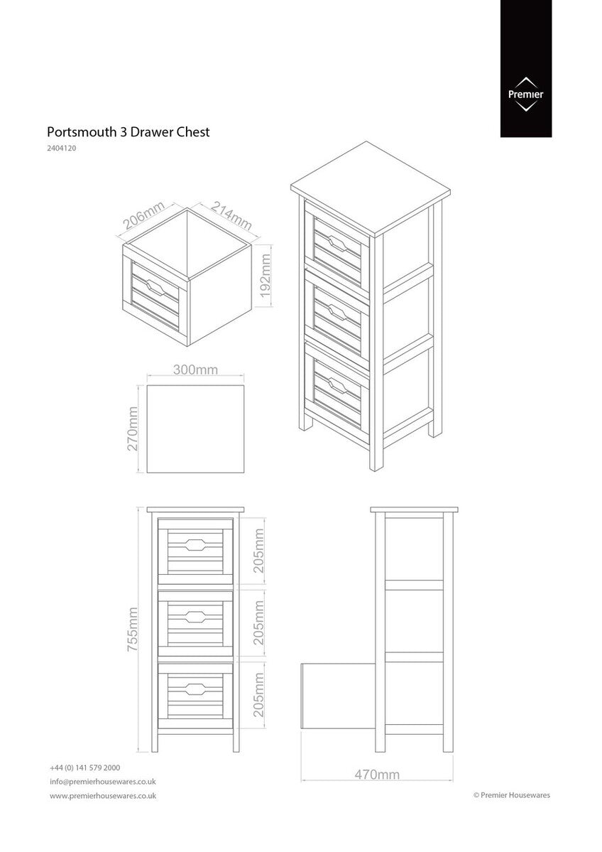 Portsmouth Natural and White Wooden 3 Drawer Chest