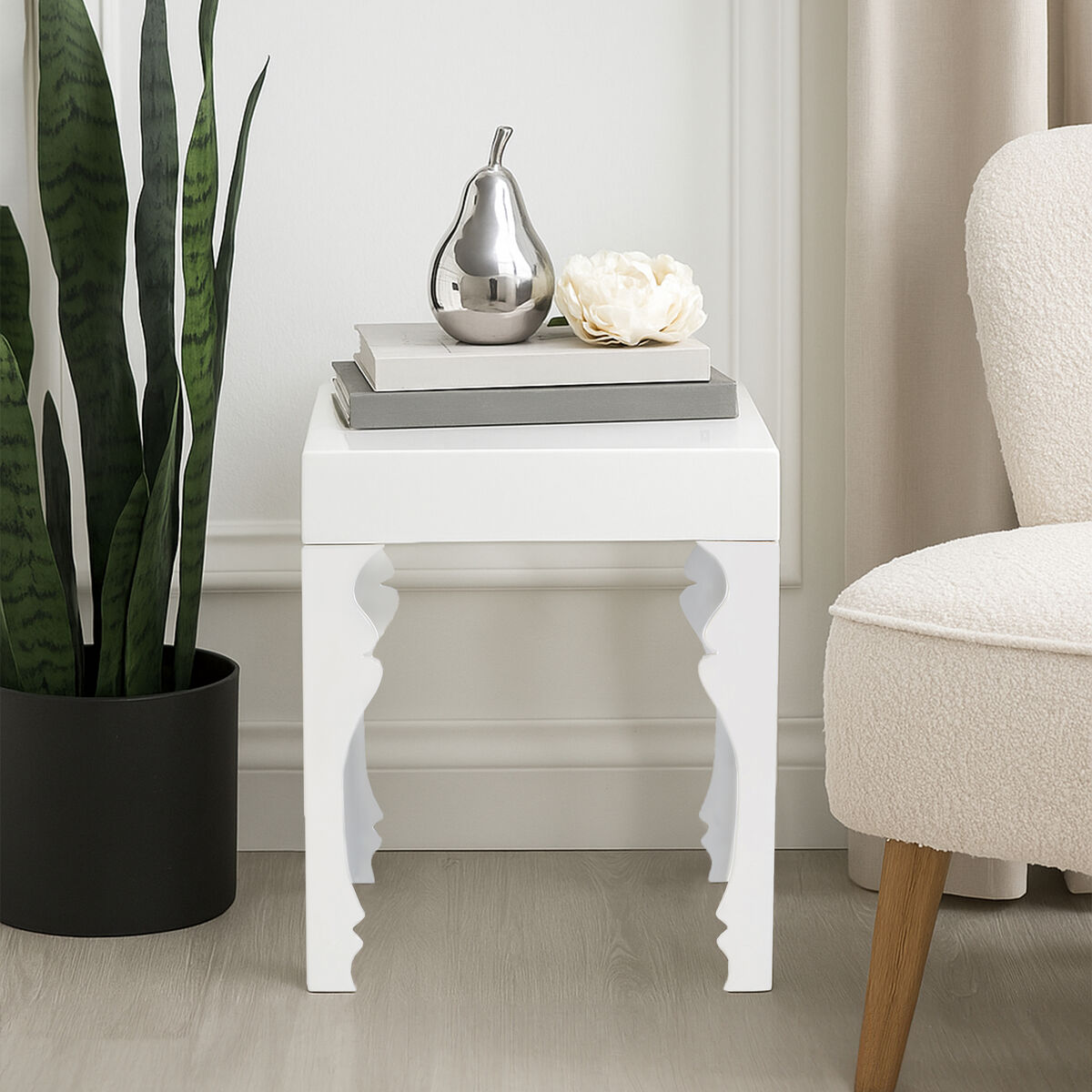 Luis White High Gloss Finish Side Table