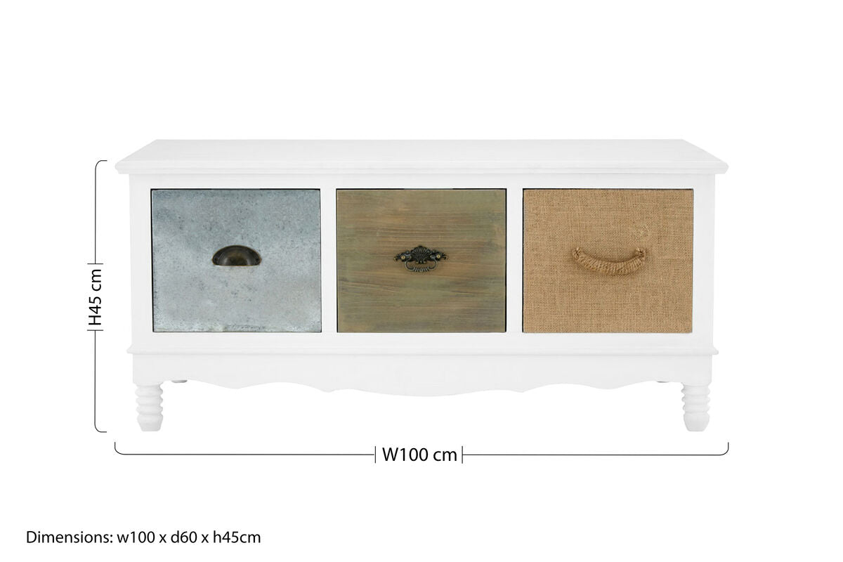 Weymouth White Finish Coffee Table with Multi Coloured Drawers